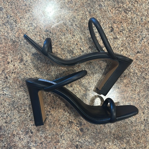 Steven New York Jacee Sandals Size 8.5 Black Block Heels Square Toe Slip On - Picture 5 of 10